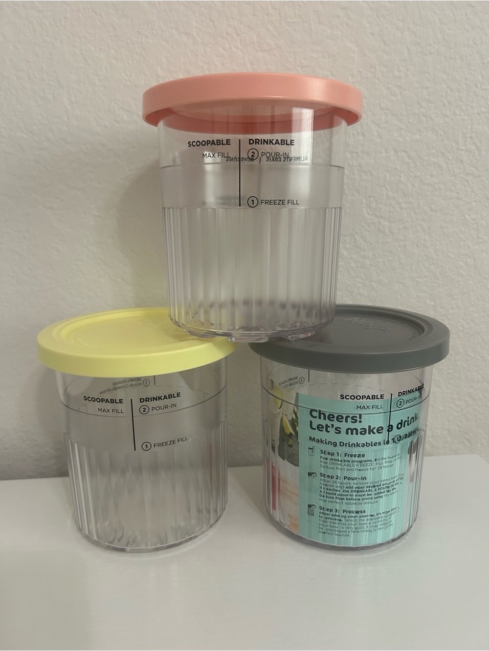 New 3 Pack Ninja Creami Breeze Pint Containers and Lids, 16oz Pint Cups